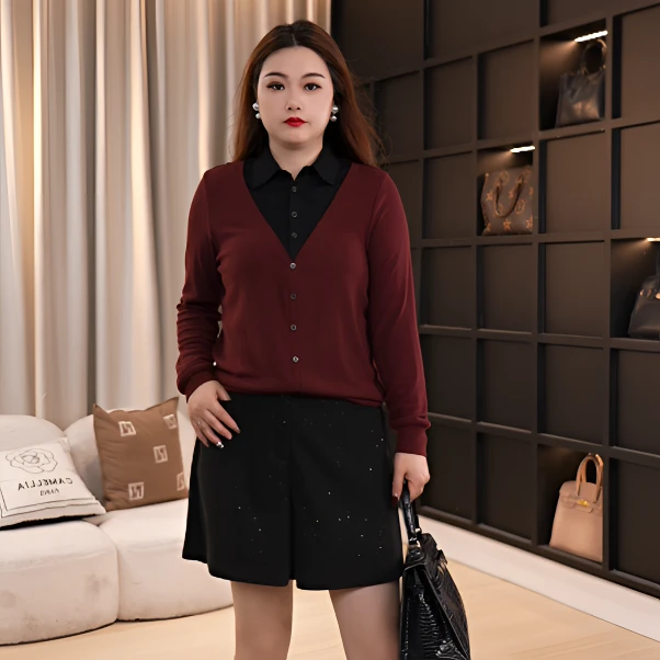 伊自尚【圣岛假日】大码女装百搭假两件遮肚子上衣宽松打底衫13674