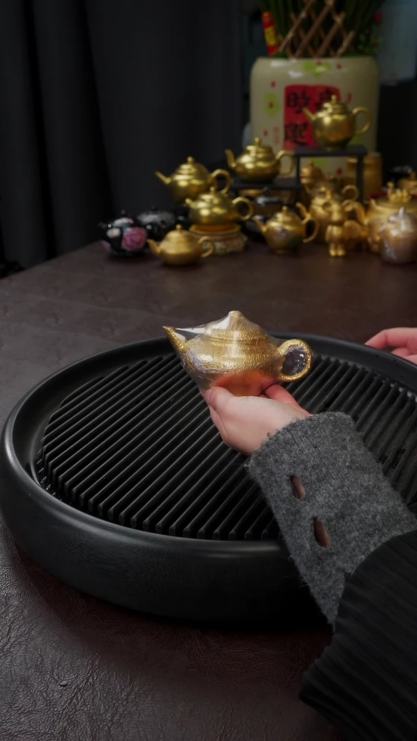 【闪购商品】杯【宜景窑鎏金】朱泥小平金壶