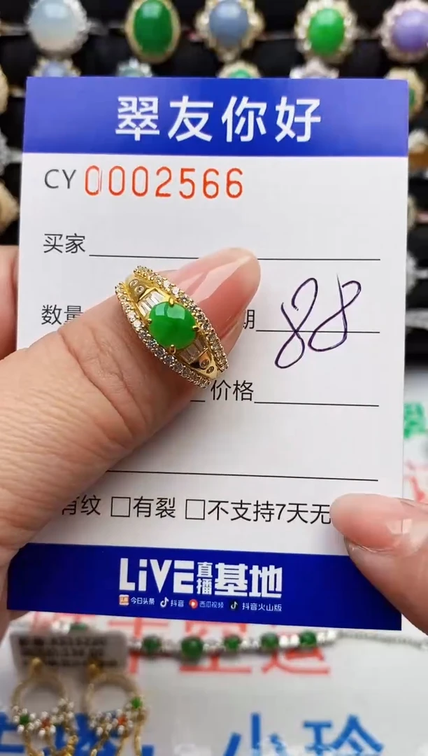 翡翠戒指银S925镶嵌2566