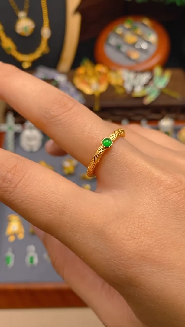 【闪购商品】翡翠戒指银S925镶嵌花丝戒指