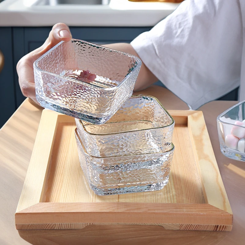 【1个】清新锤纹玻璃碗甜品碗水果沙拉碗网红轻奢透明家用创意日式