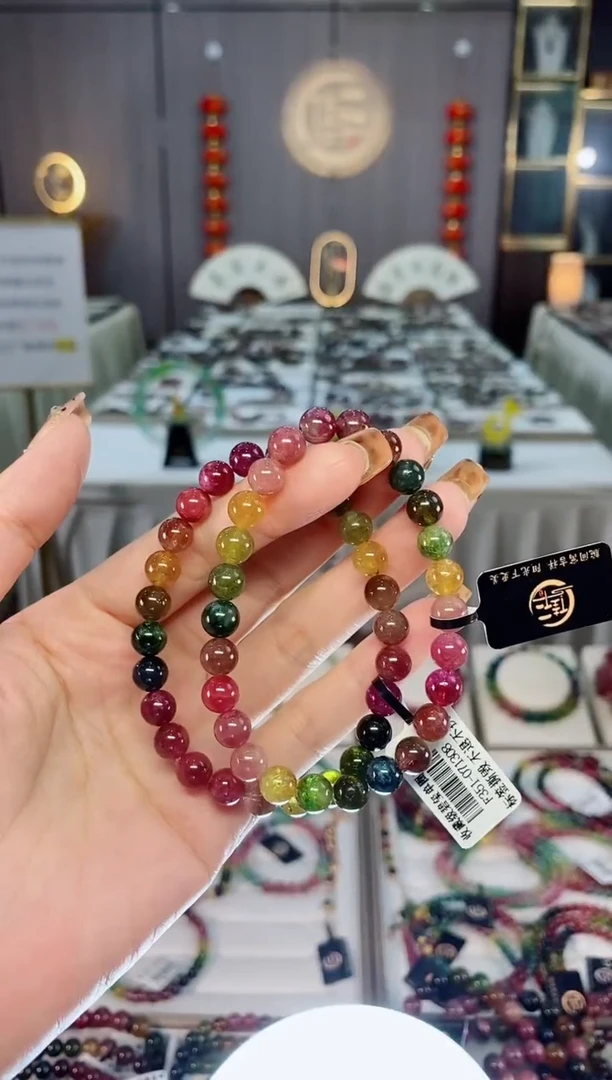 老矿碧玺色标彩虹单圈手串7mm+未镶嵌碧玺dan多样性发货一条
