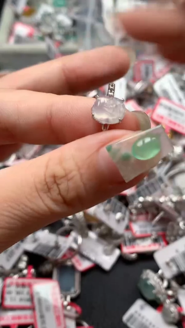 银S925镶嵌戒指翡翠天然A货缅甸翡翠