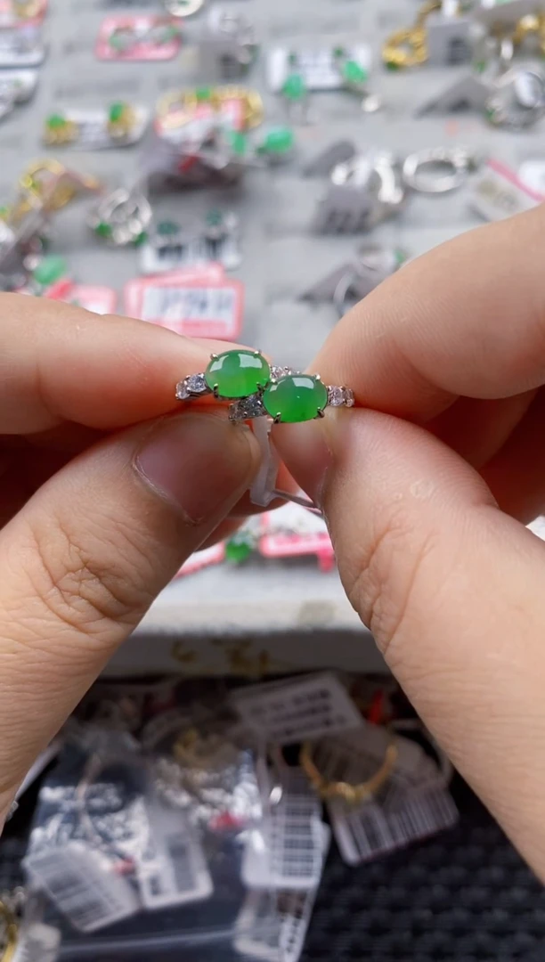 翡翠戒指银S925镶嵌4444---7