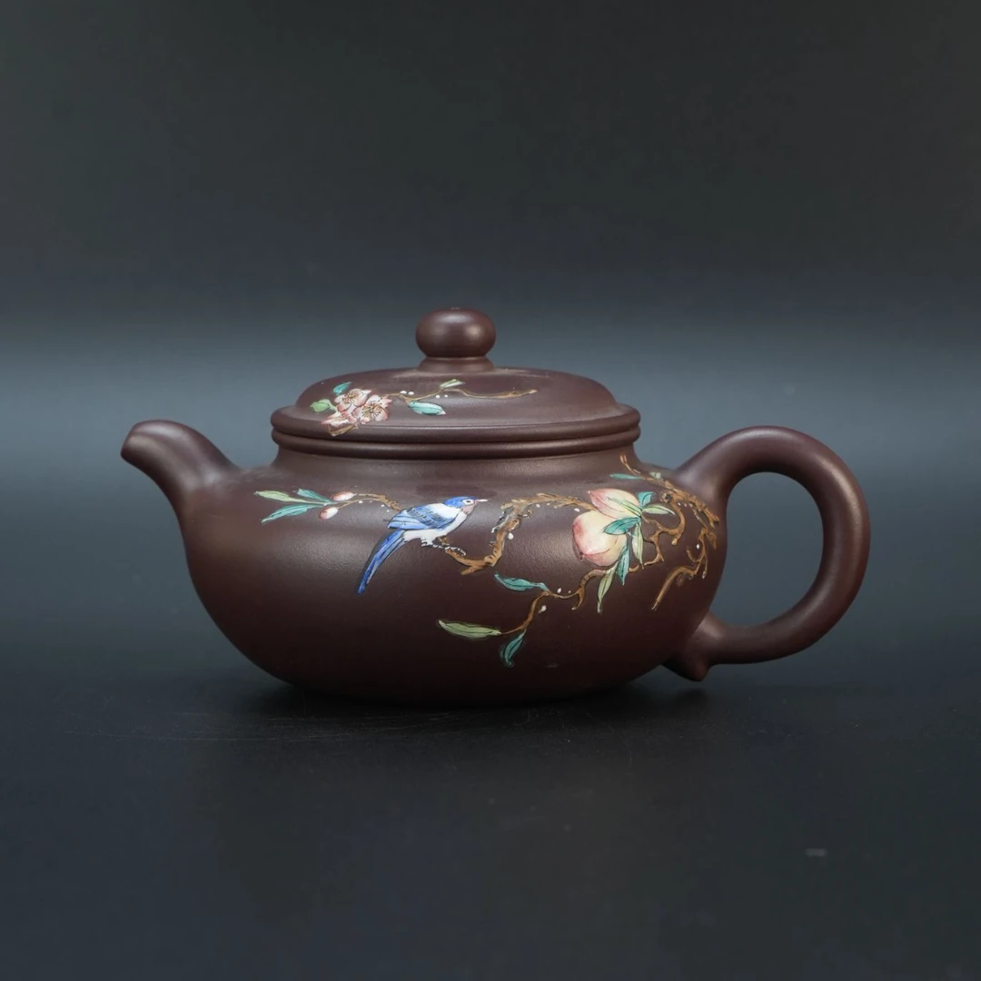 lot21026 980 朱荧霞 紫砂紫泥仿古“珐琅彩”壶 270cc