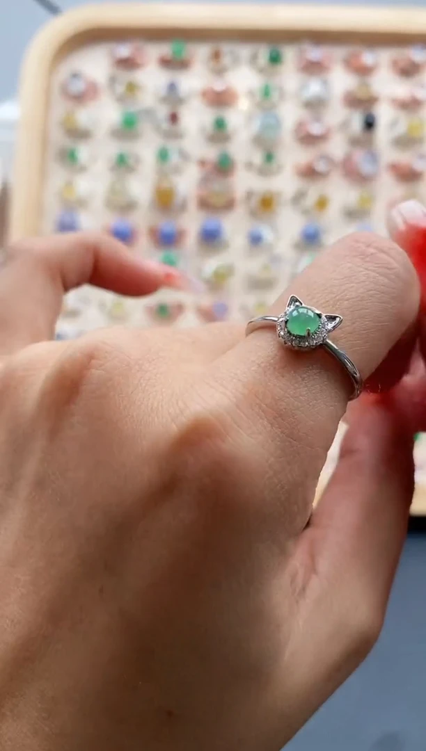 【闪购商品】翡翠戒指银S925镶嵌缅甸天然A货翡翠111 6+7