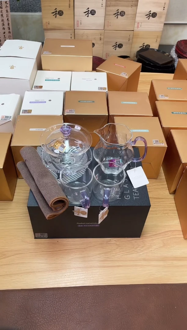 禅语盖碗浅紫+颂妍浅紫+清禾杯浅紫+茶巾