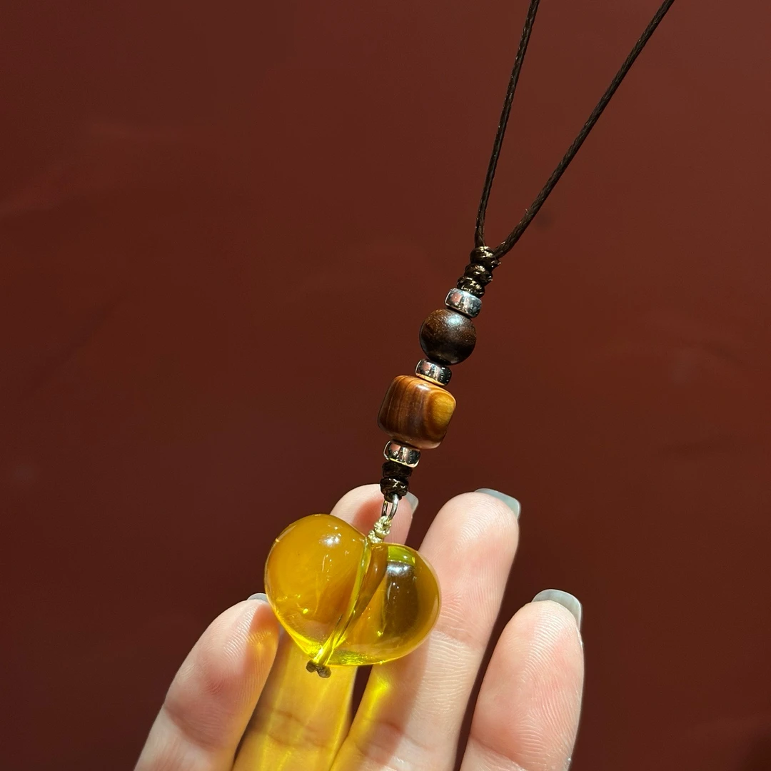 吊坠925银仿水晶 黄色屁桃长项链  JN85649