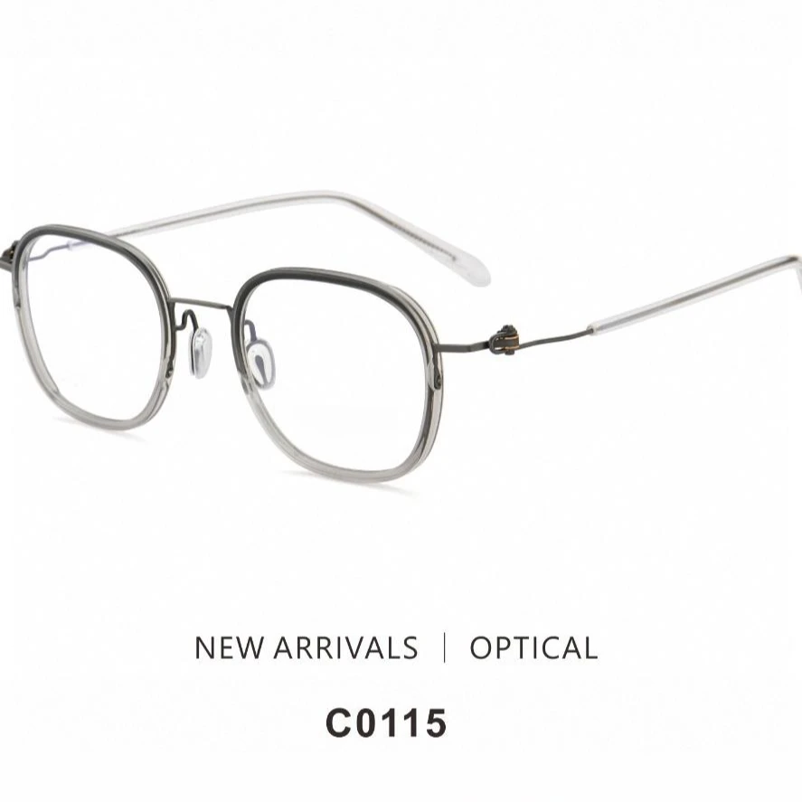 多边形纯钛近视眼镜框复古渐变冷茶色光学镜架男女通用