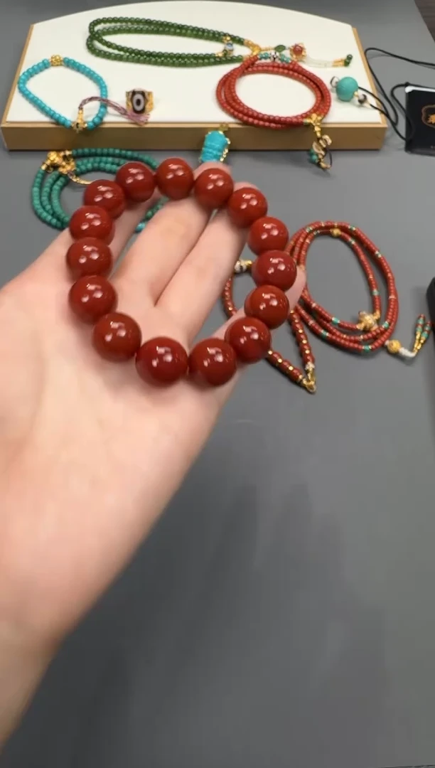 南红玛瑙118K金镶嵌椰*～手串手串