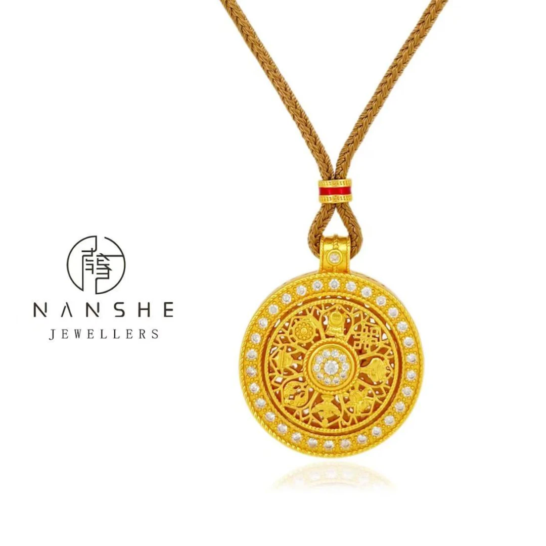 铜合金吊坠 SL新中式时尚双面镶嵌精美转动八宝罗盘复古挂坠吊坠