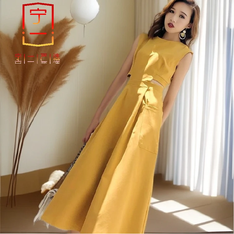 【宁一女装】时尚洋气显瘦法式新款连衣裙气质女神范无袖收腰高级感