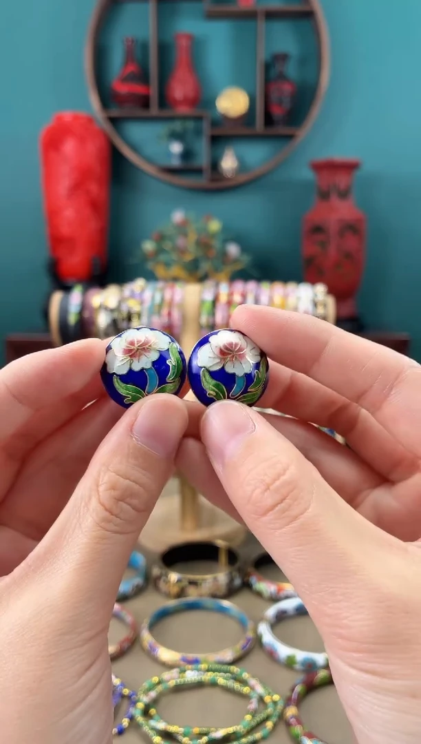 非遗 景泰蓝耳扣 宝蓝