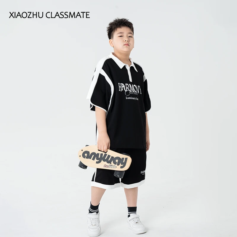 胖童夏款套装男童短袖polo衫透气t恤大码套装宽松休闲套装54156