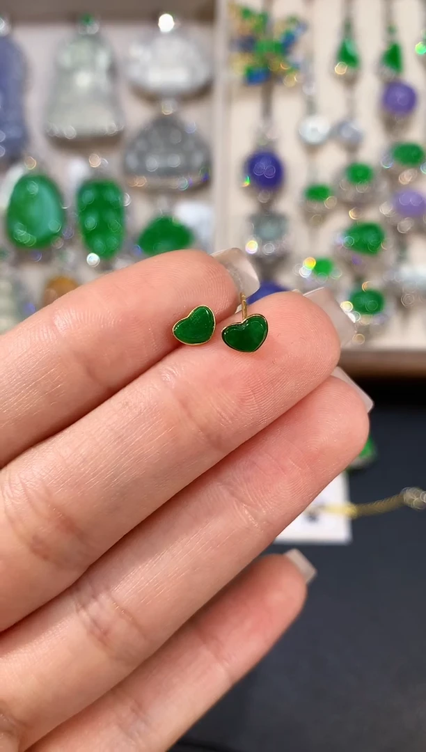 【闪购商品】翡翠18K金镶嵌耳饰L0299