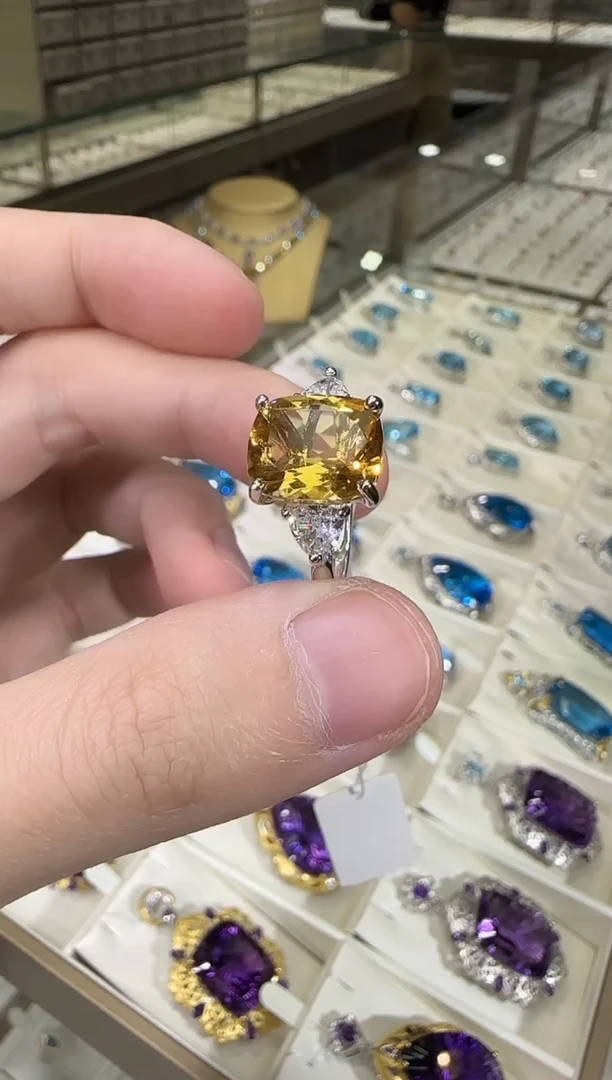 银S925镶嵌戒指黄晶12*10mm