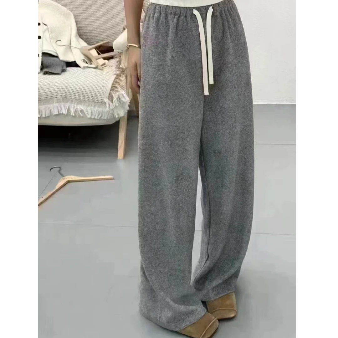 新款糯米阔腿裤女秋冬高腰显瘦垂感拖地直筒休闲长裤
