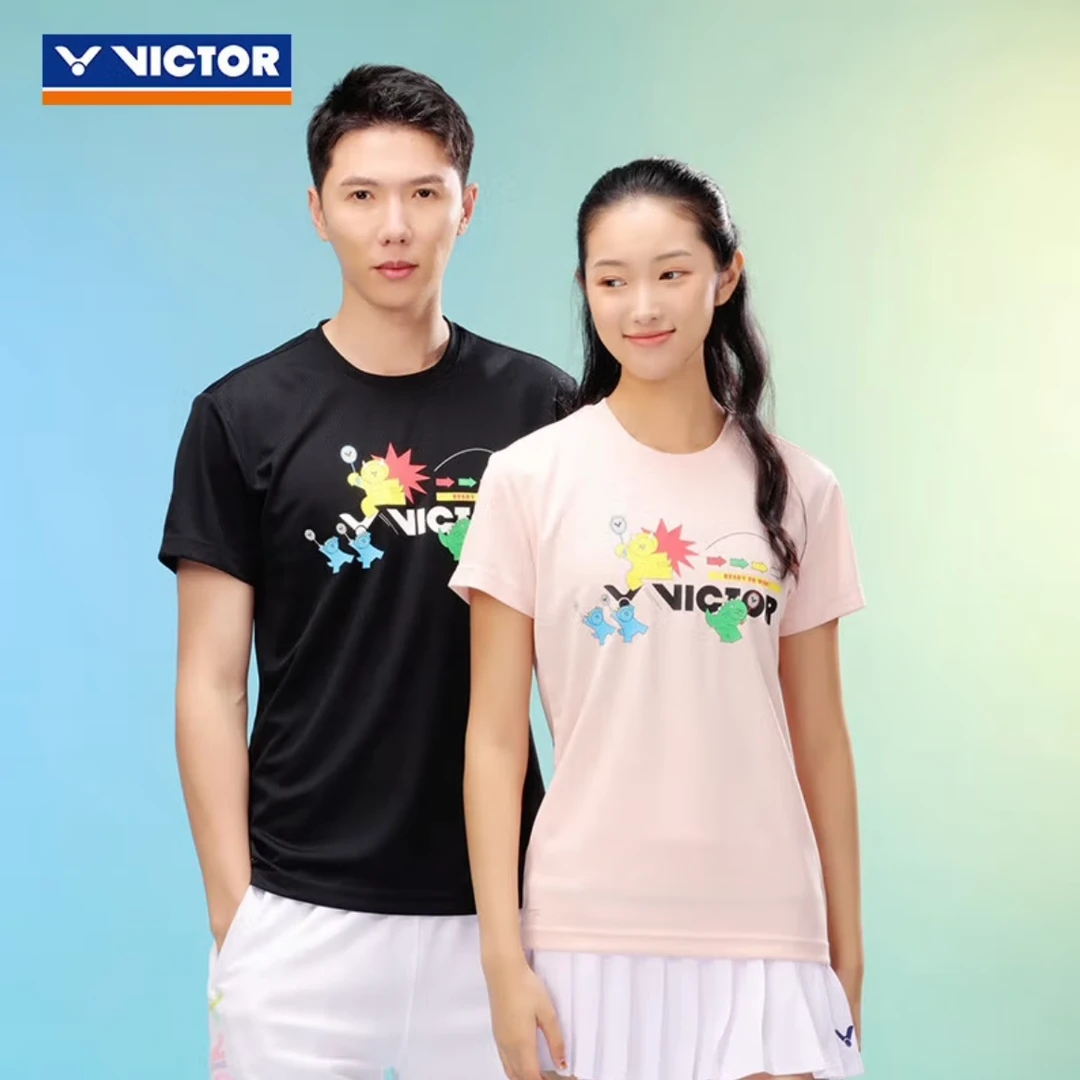 VICTOR 新款胜利羽毛球服男女款训练针织运动短袖T恤上衣 T-40033