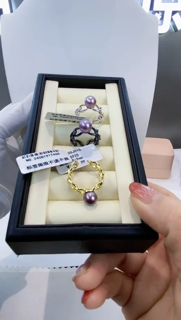 银S925镶嵌戒指淡水珍珠Y淡水戒指多样性发一