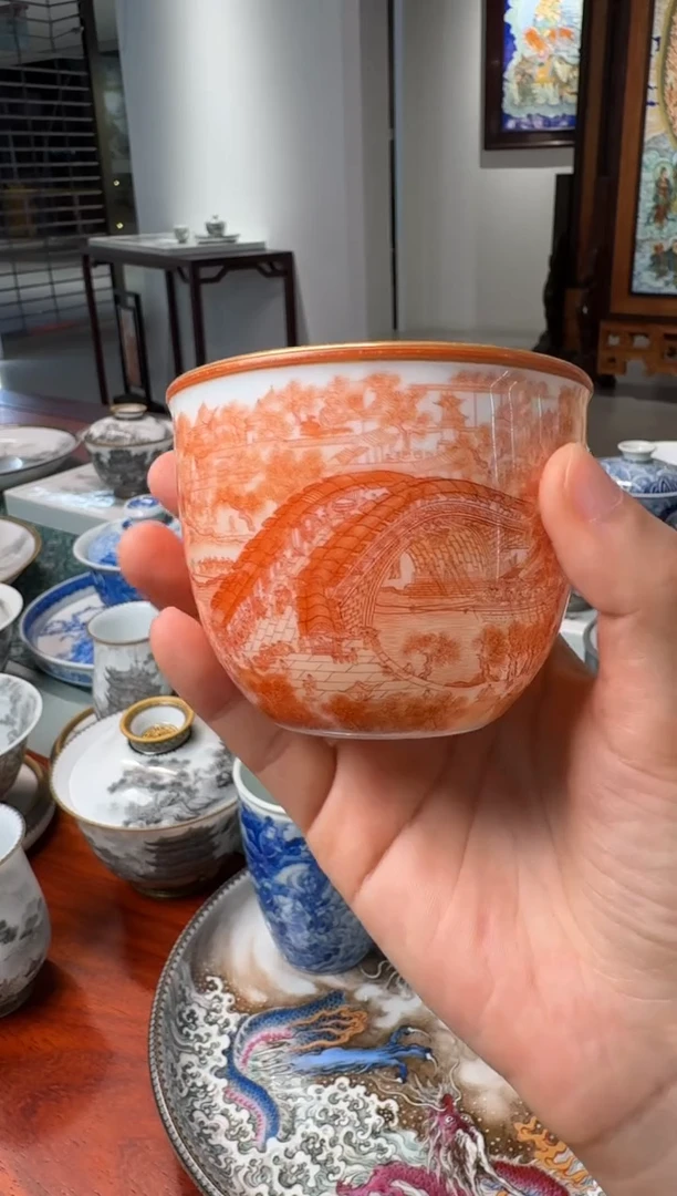 大*手绘矾红清明上河图缸杯