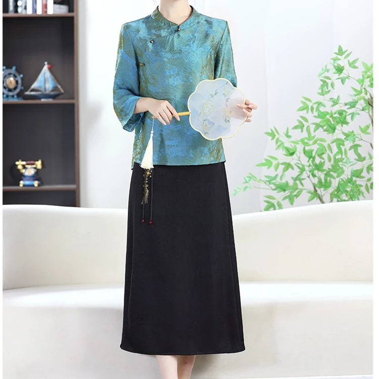 【衣雅严选】8084-2028#夏季新款高定新中式宽松人鱼姬中袖上衣