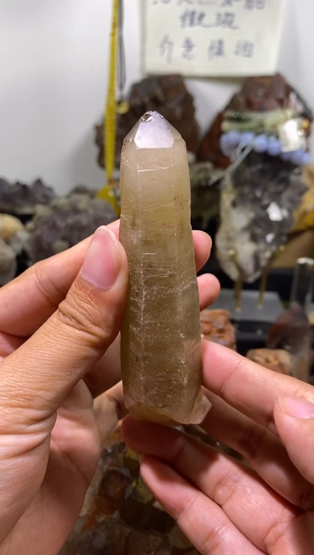 未镶嵌珠宝半成品水晶78号 绿茶黄水晶柱带隐山