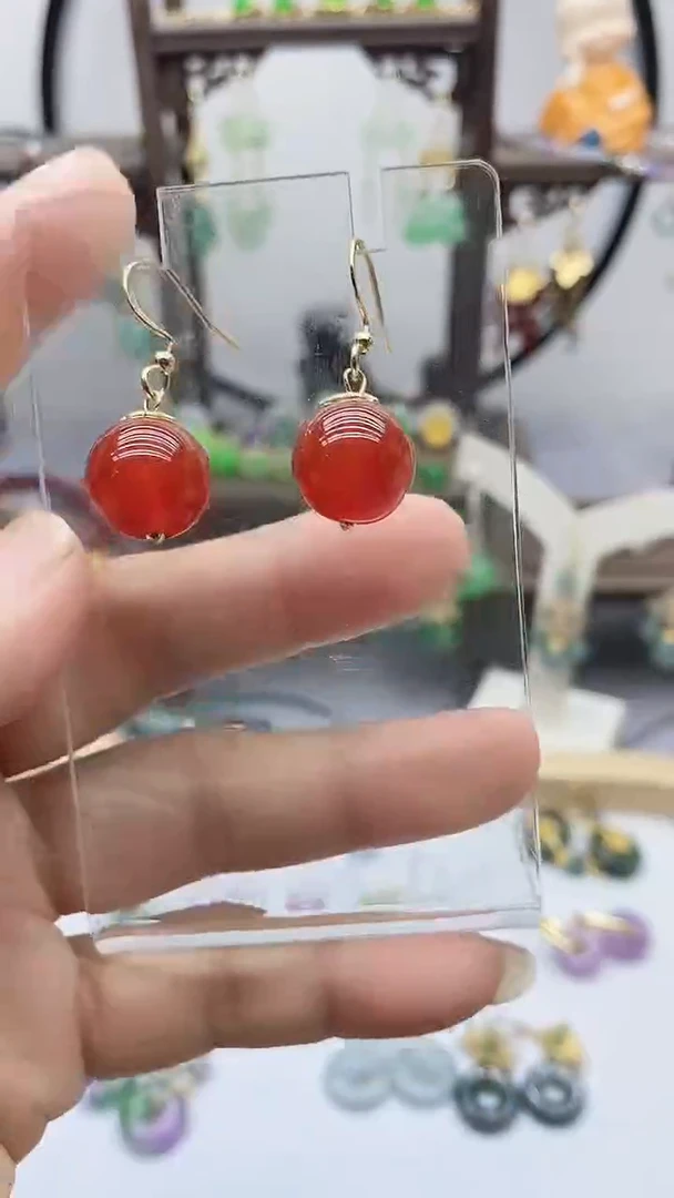 南红玛瑙14K金镶嵌耳饰39