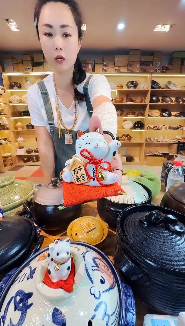 陶瓷日本进口药师窑彩绘客似云来招财猫7231