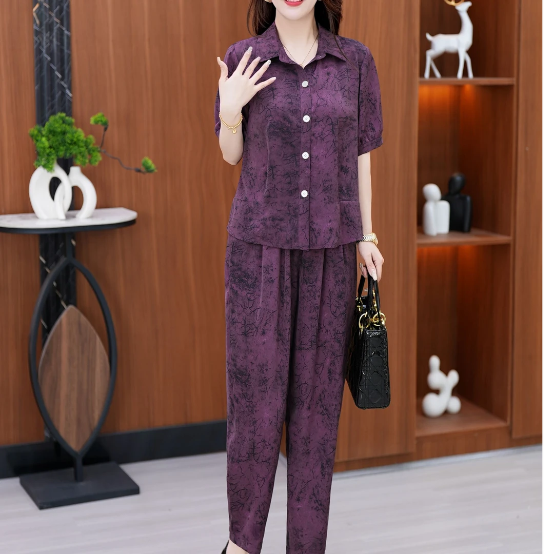 2025短袖大码显瘦洋气气质时尚休闲减龄夏季套装韩版遮肉显瘦8817