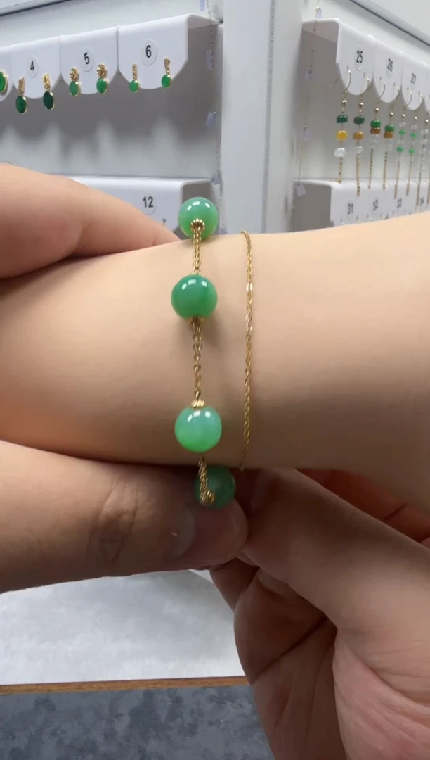 18K金镶嵌手链翡翠缅甸天然A货翡翠