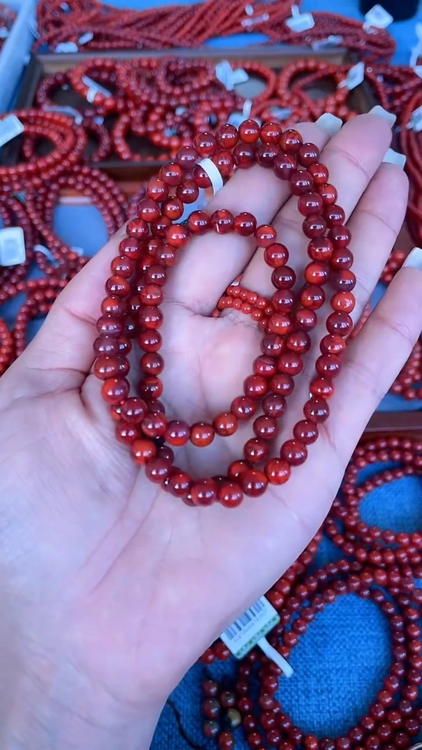 未镶嵌手串南红玛瑙N10凉山瓦西料牛血火焰多圈