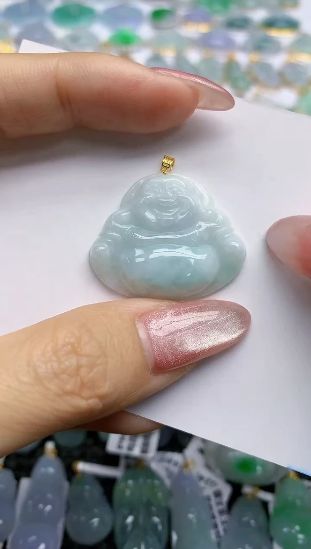 【闪购商品】翡翠挂件18K金镶嵌天然翡翠A货