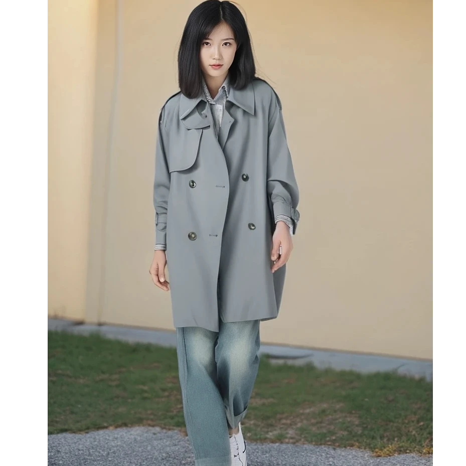 短款风衣上衣-爆款气质休闲宽松外套英伦风7668