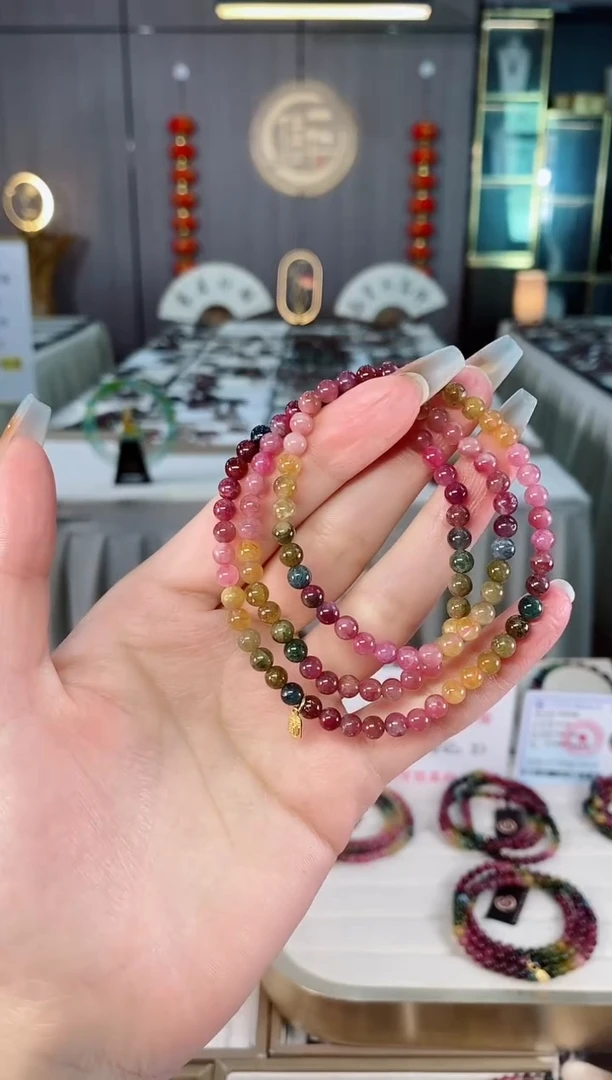 未镶嵌老矿碧玺三圈手串4mm+碧玺（多样性发一条）mz