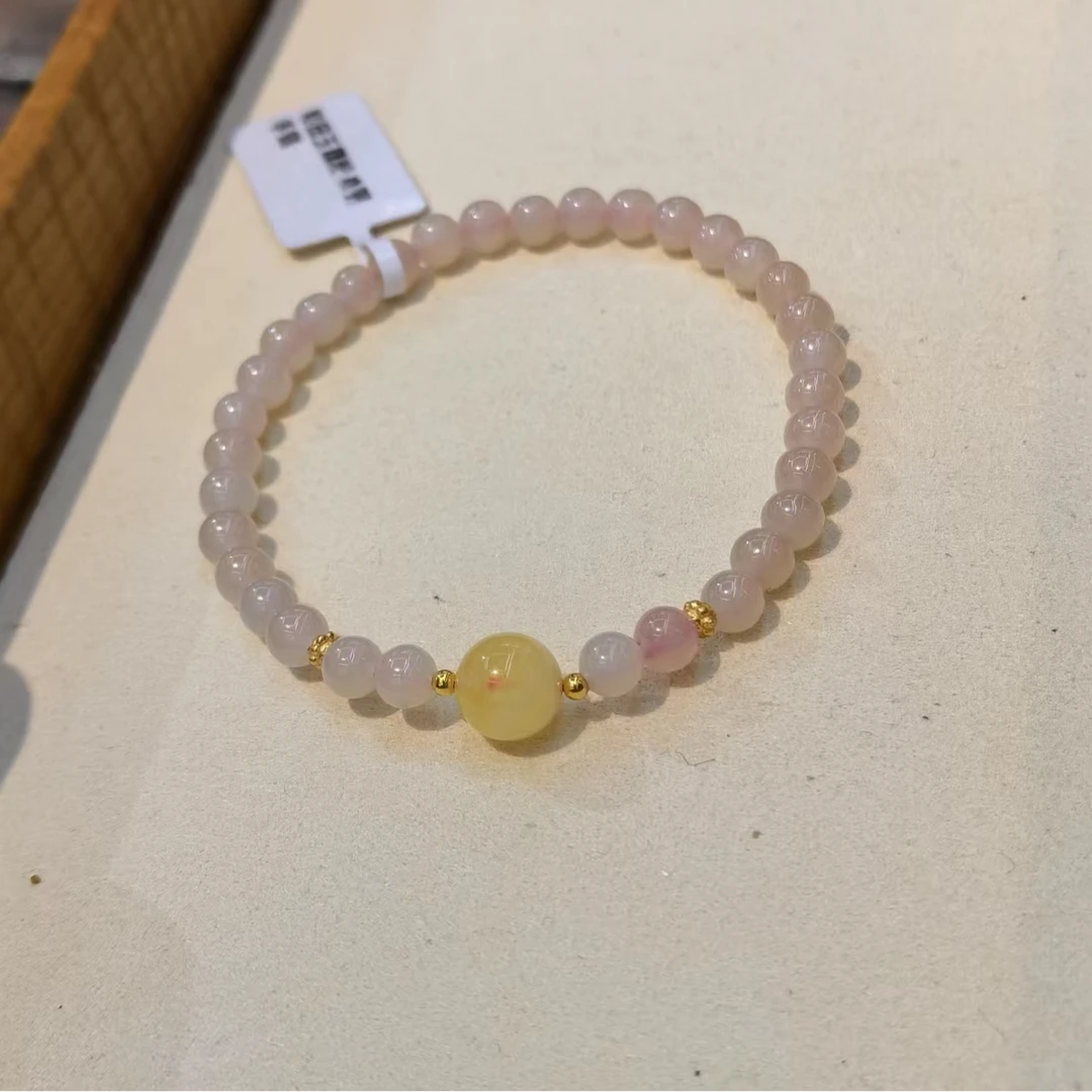 和田玉藕粉配蜜蜡5mm手串 YWX A20