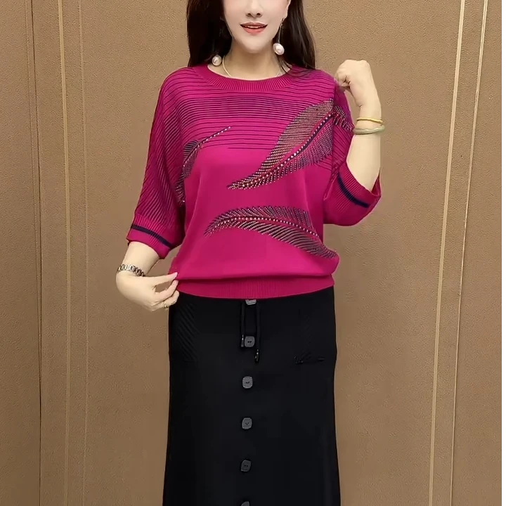时尚爆款轻奢拼色重工针织毛衣宽松显瘦百搭气质减龄大码打底上衣