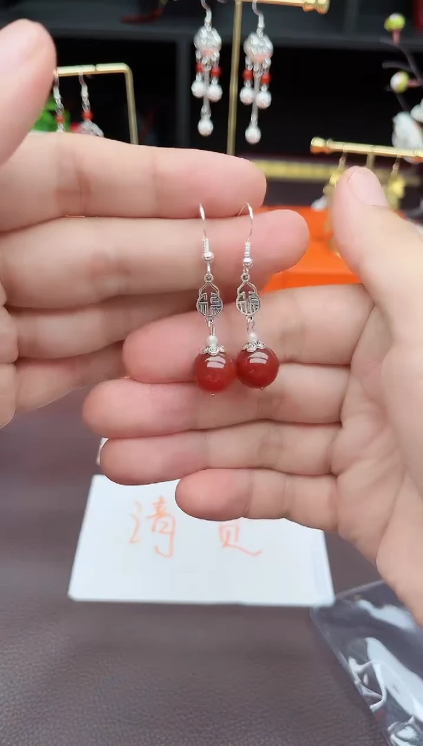 玛瑙/玉髓耳饰银S925镶嵌230000