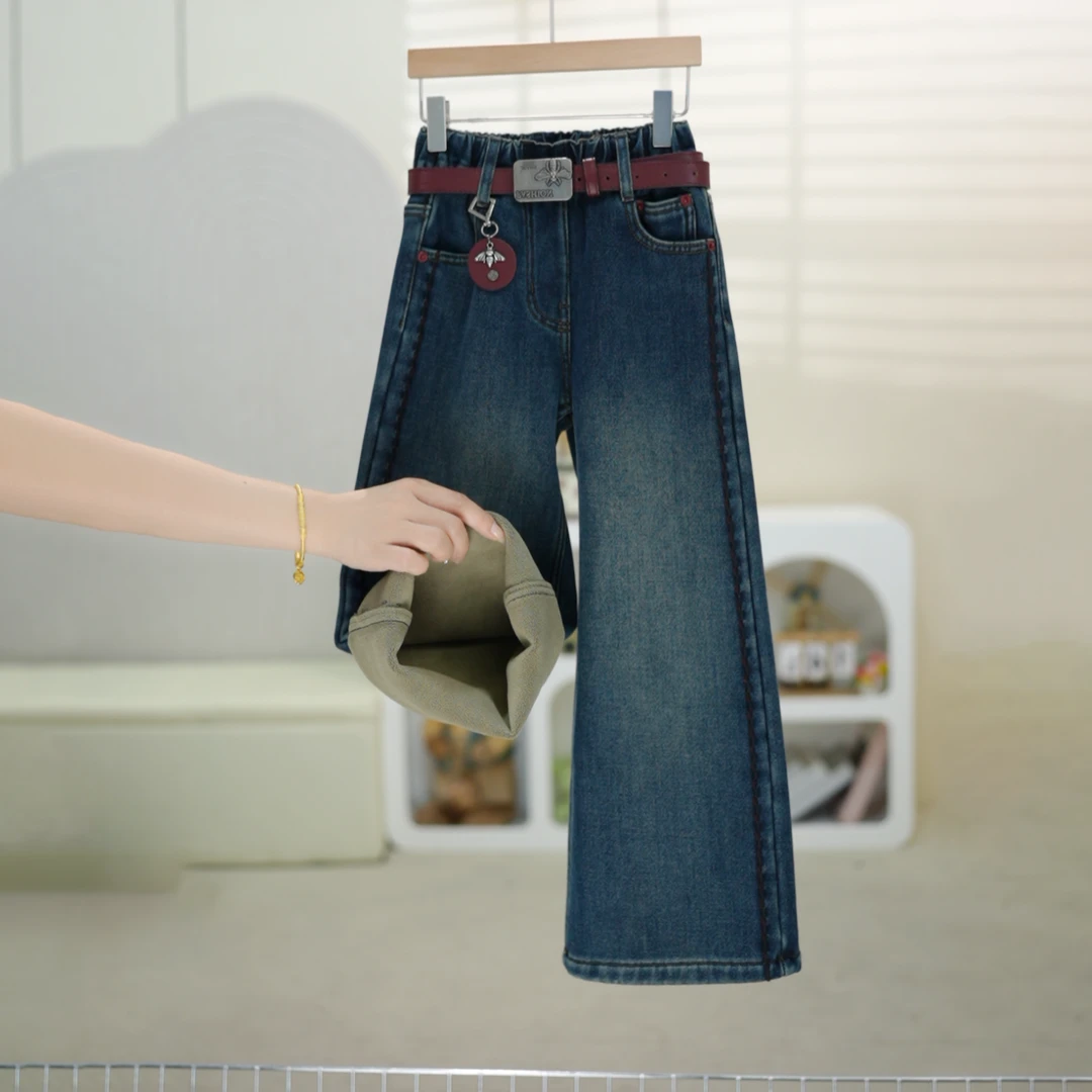 【有弹性，高品质】女童加绒牛仔裤加厚秋冬新款中大童洋气宽松时尚