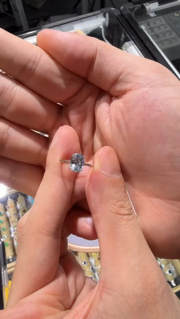 铂Pt900镶嵌戒指定制海蓝宝石PR0094