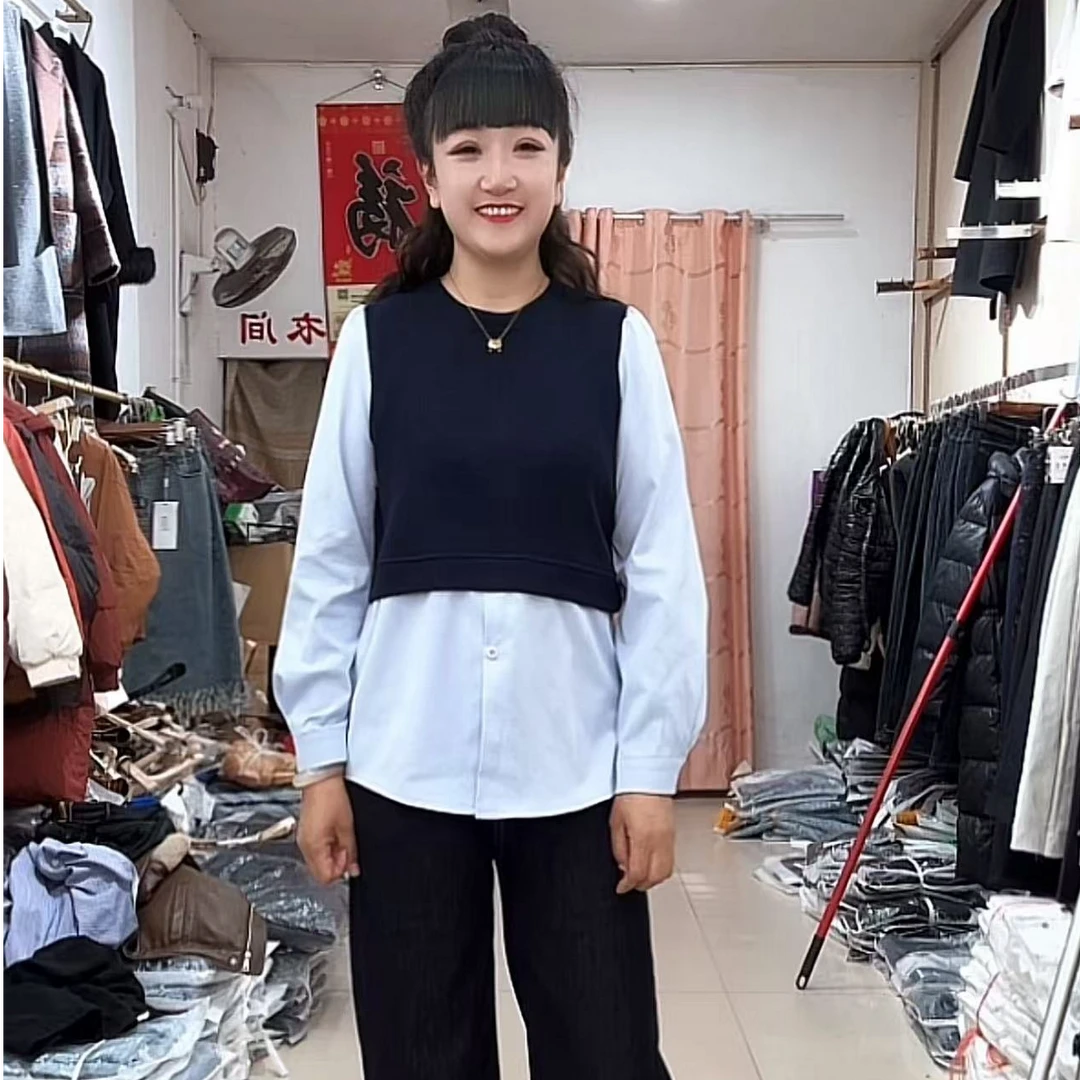 【娜姐家】30#春季时尚撞色假两件拼接衬衫