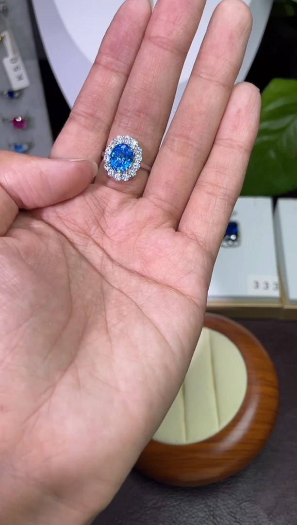 合金合成钻石海蓝宝戒指