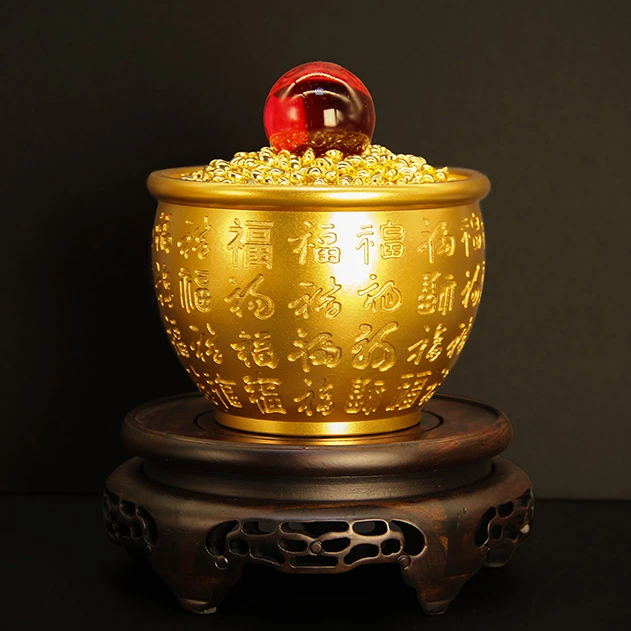 师傅推荐 高定款大号12cm《小字百福缸》纯黄铜招财米缸 黄铜米缸