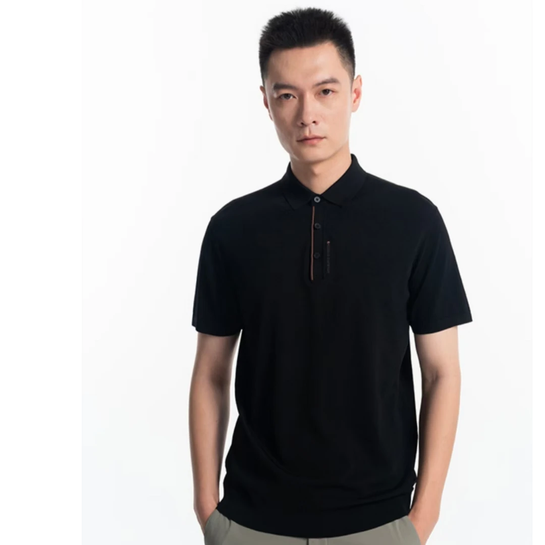 男士夏季干爽舒适T恤男装简约polo翻领春夏休闲纯色黑色男款上衣