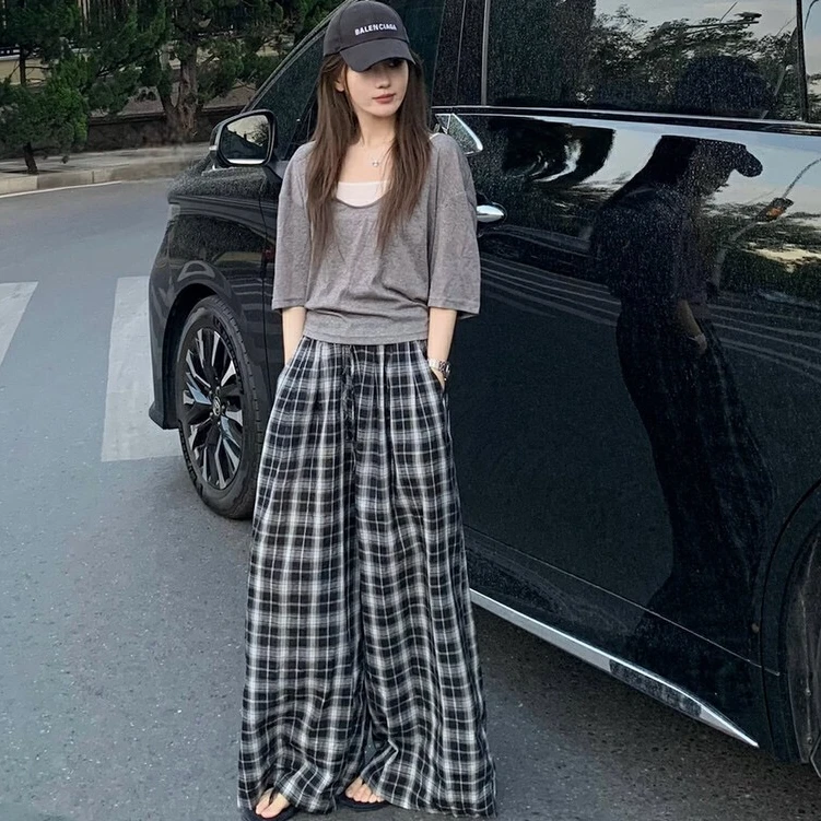 【一口奶酪】小个子夏季新款宽松显瘦懒人舒适百搭阔腿裤休闲风裤子