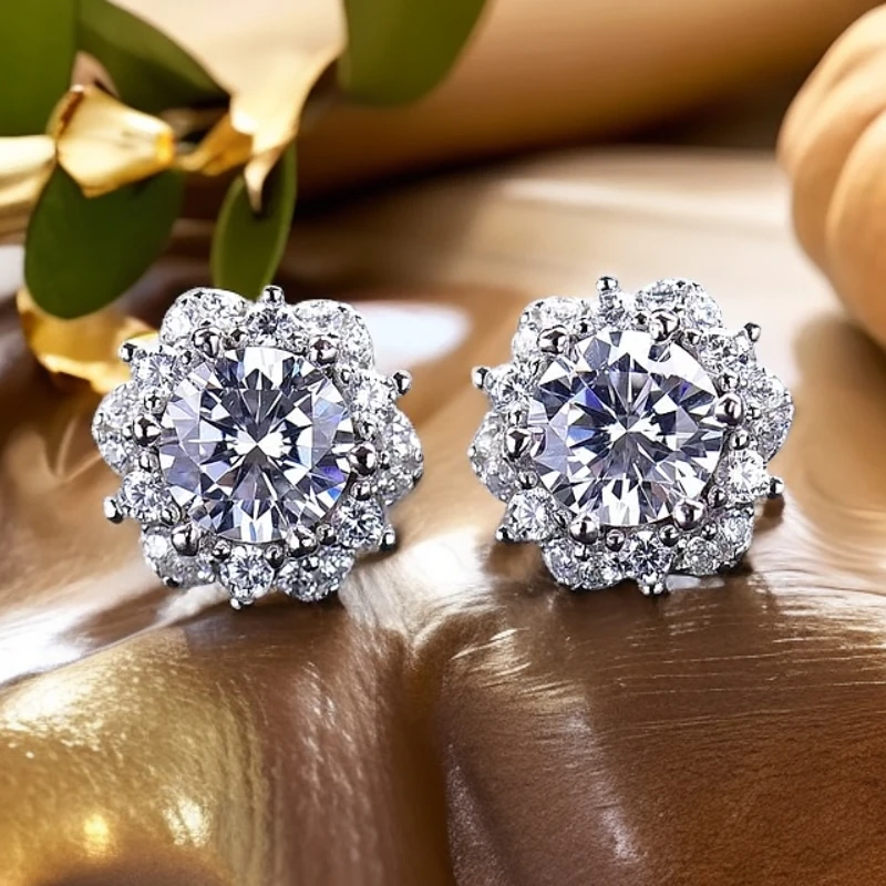 925银莫桑石银制品 【艾莎公主耳钉】0.5-1ct/高品质D色莫桑石经典