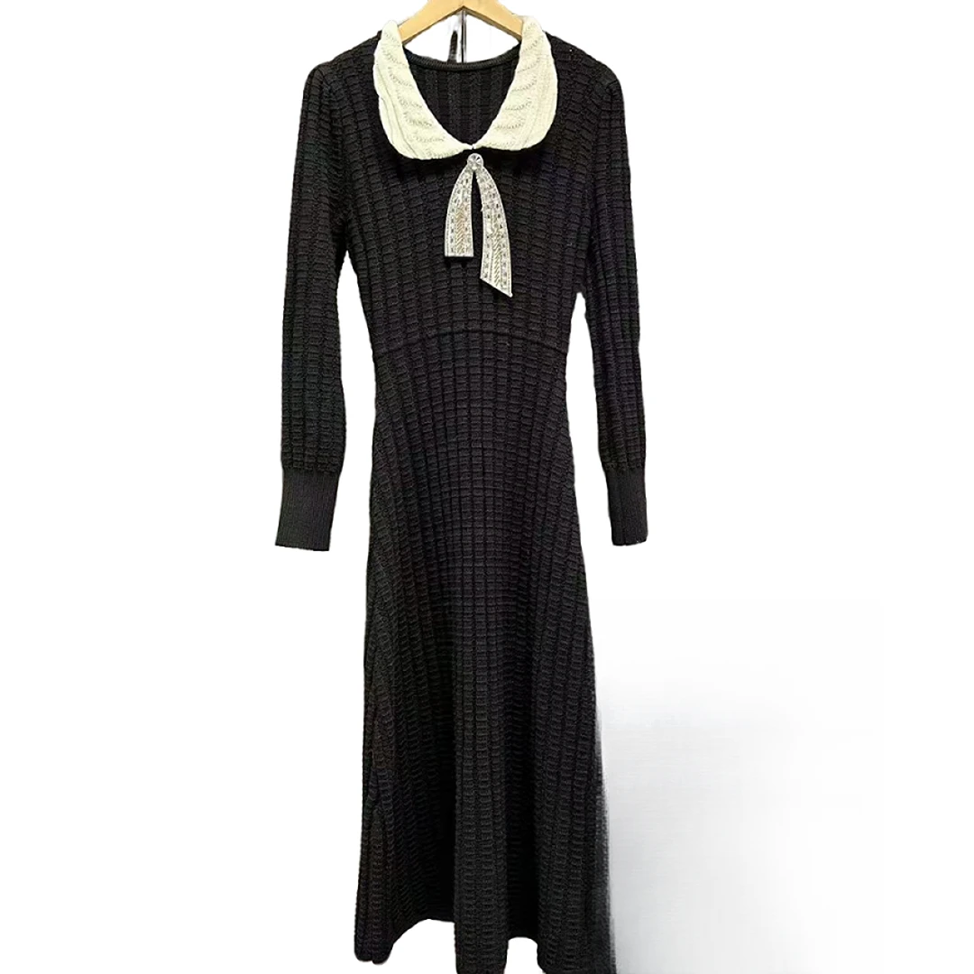 22显瘦洋气复古短款轻奢时尚气质名媛针织百搭收腰修身连衣裙