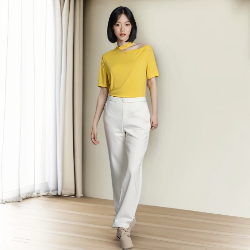 夏季斜肩露肩挂脖短袖T恤S017