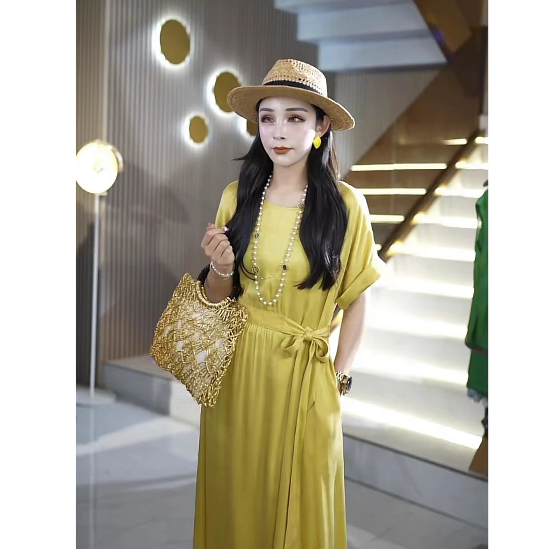 高端小众超显瘦气质时尚百搭绑带收腰连衣裙气质长裙YF6338201L