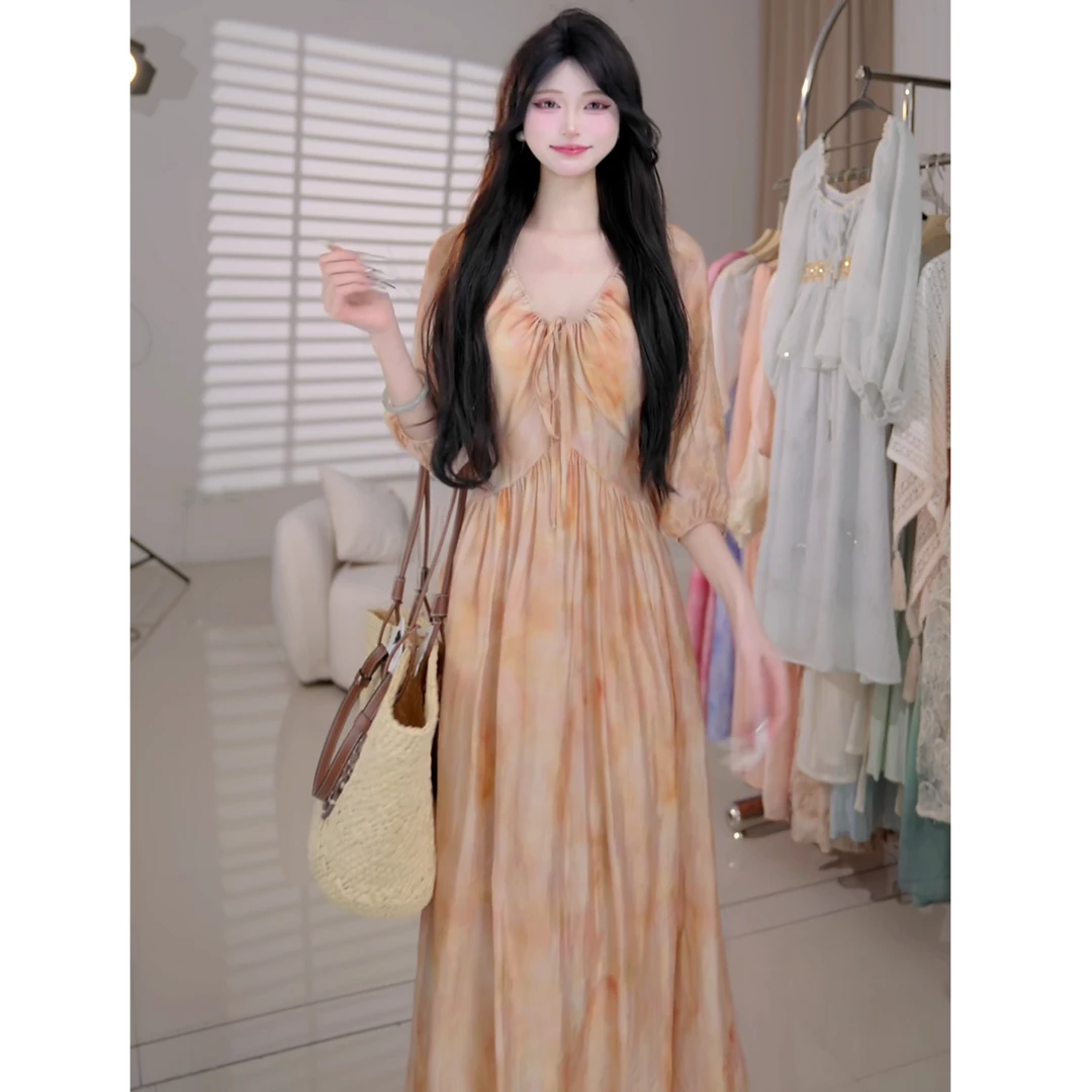 （雅雅）2025春夏季法式连衣裙小众设计师优雅气质长款显瘦25023
