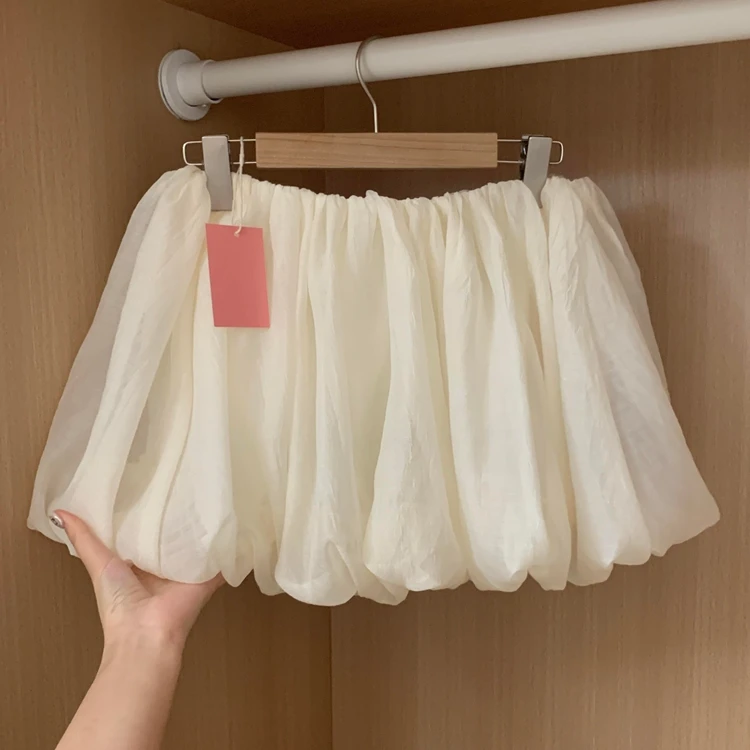 白色云朵花苞裤裙女松紧腰甜美高腰大码显瘦a字休闲少女蓬蓬短裙